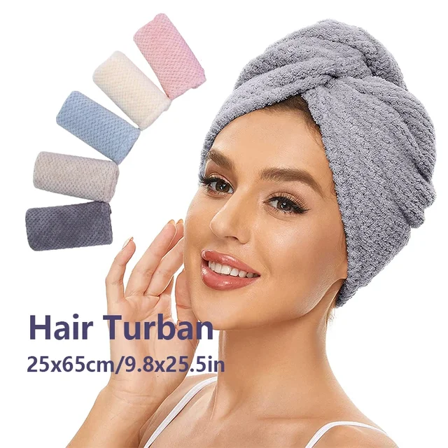 Serviette absorbante pour cheveux de couleur unie, 9,8 po x 25,5 po, bonnet texturé pour sécher les cheveux pour femmes à boutons 1