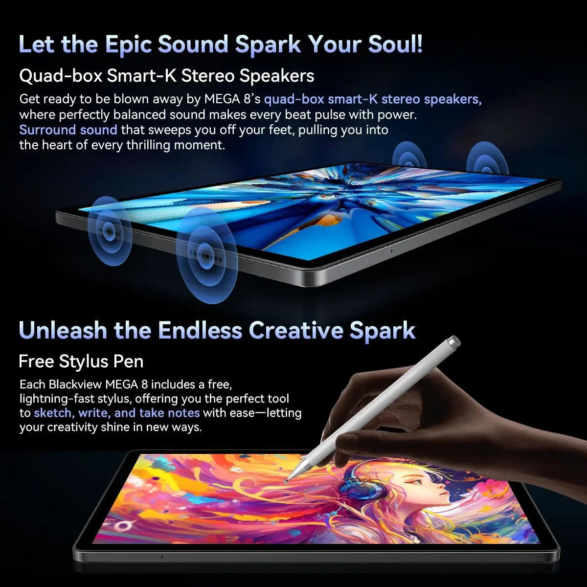 OSCAL Blackview MEGA 8 Tablet 11000mAh 13-inch FHD+ Display Unisoc T620, 12GB+24GB RAM 512GB ROM, 50MP Android 15, 4G Tablets PC