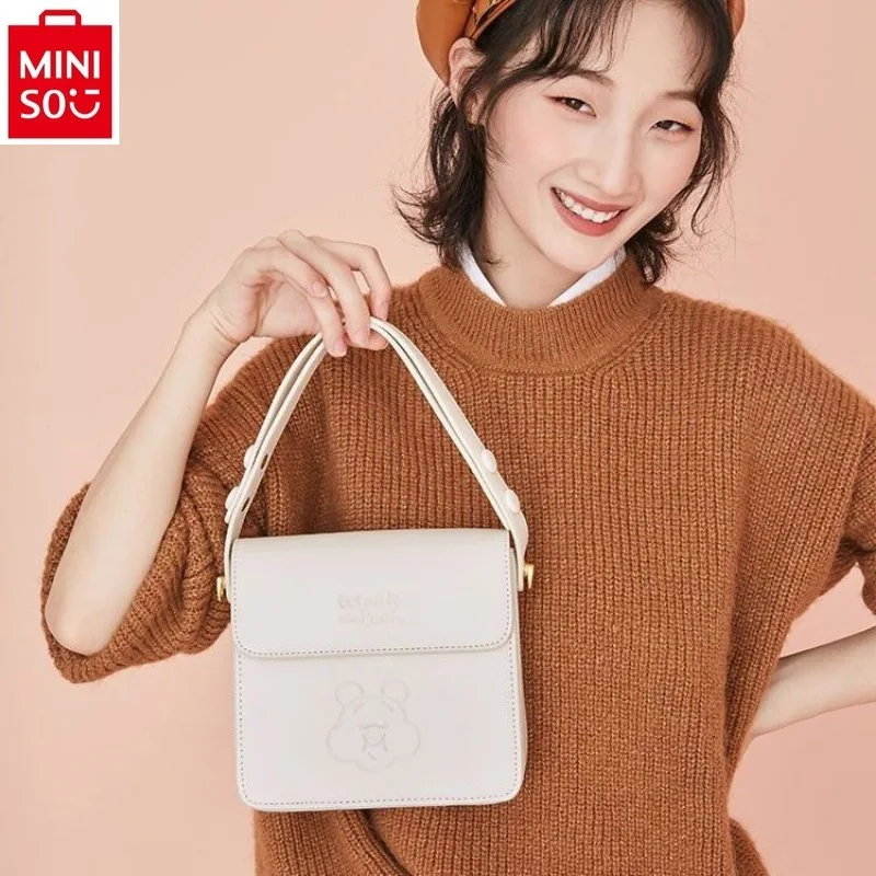 MINISO Disney Cute Winnie Bear Underarm Bag for Women's Advanced Fashion High Quality PU Handheld Storage Phone Bag