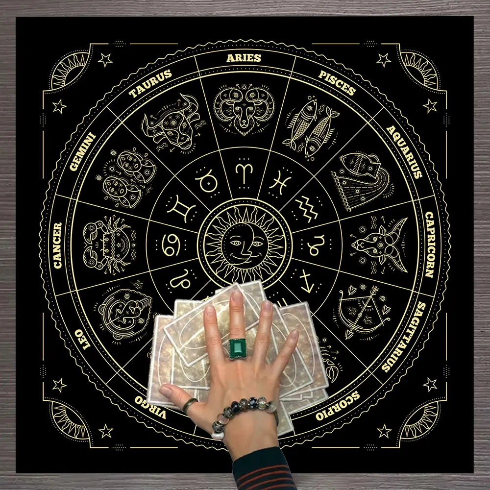 Mandala Moon Phase Tarot Card Tablecloth Zodiac Astrology Chart Tapestry Divination Altar Cloth Board Game Card Pad Decor