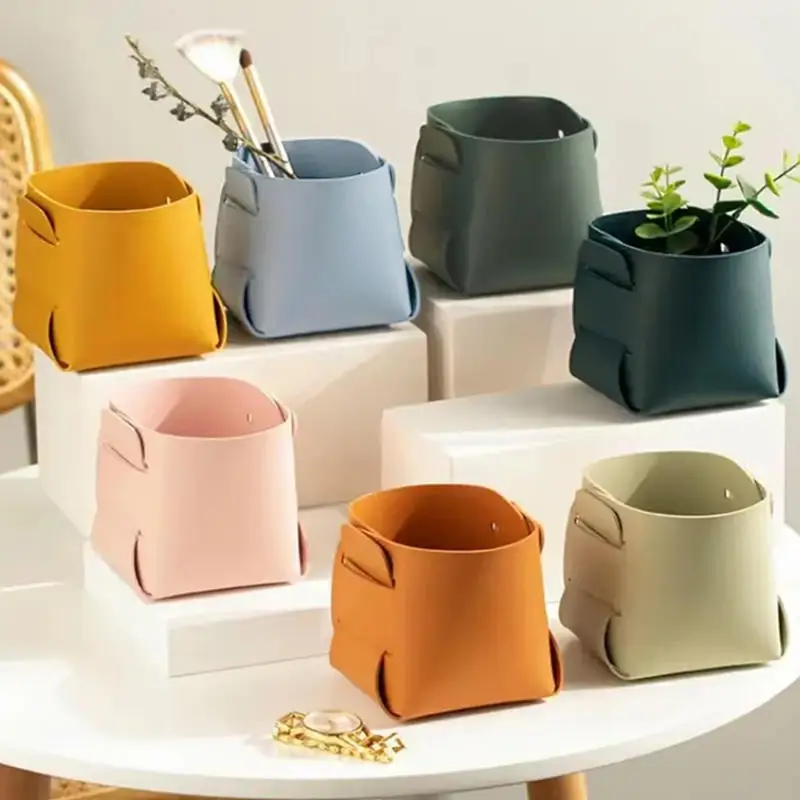 Black Desktop Storage Box Solid Color Jewelry Keys Display Tray Makeup Organizer Multi-purpose Folding Storage Basket