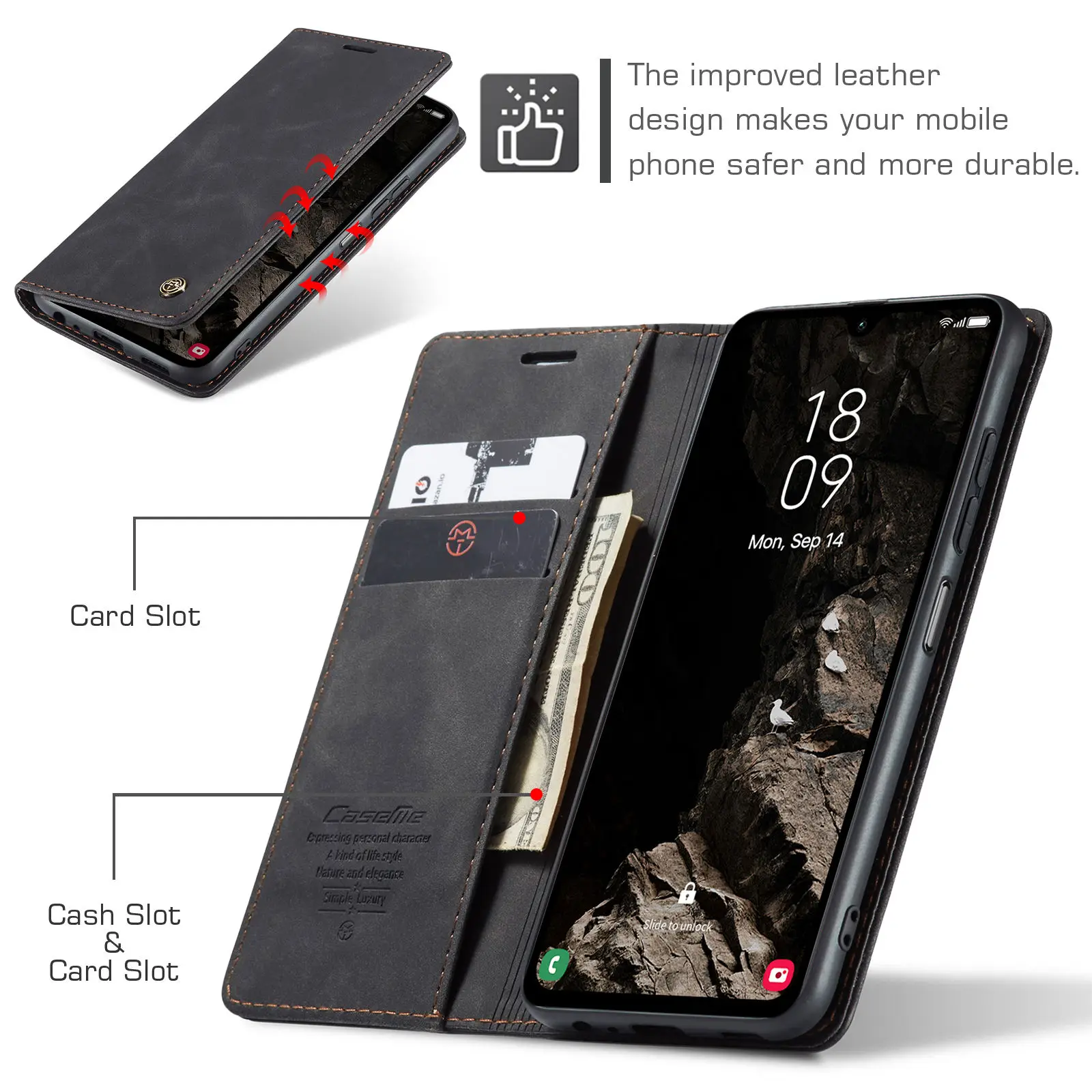 Leather Magnetic Folio Wallet Case with Card Holder – Premium Flip Cover