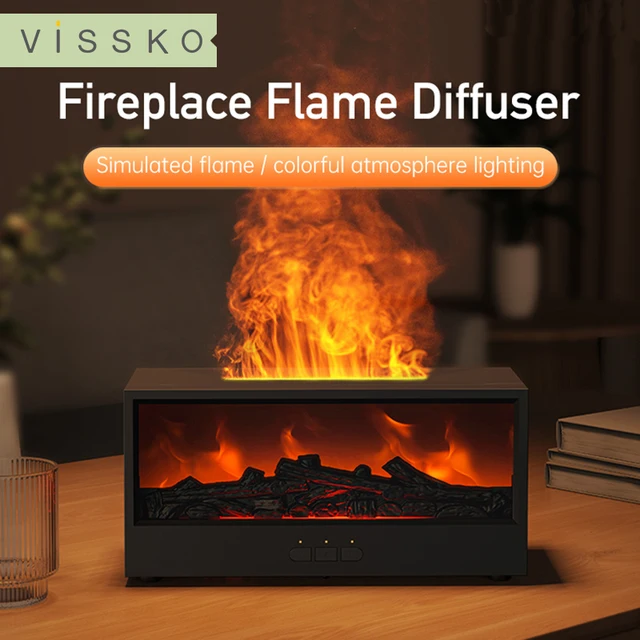 VISSKO Creative Fireplace Air Humidifier Waterless Auto-Off Aroma Essential Oil Diffuser พร้อมไฟ LED รีโมทคอนโทรลสําหรับของขวัญ 1