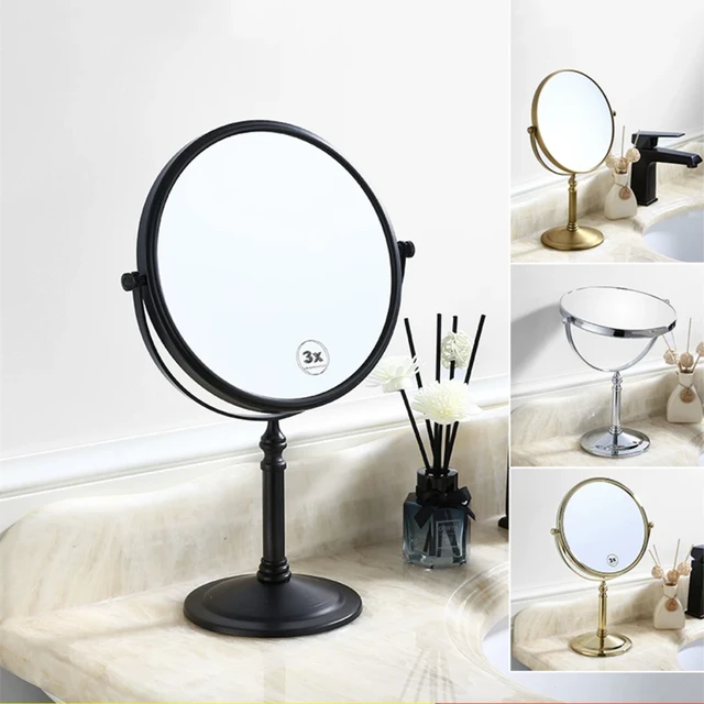 กระจกแต่งหน้าแบบหมุนได้สองด้าน ขยาย 3 เท่า กระจกเสริมความงามแบบตั้งโต๊ะสำหรับห้องน้ำ โต๊ะล้างหน้า ขนาด 8 นิ้ว 1