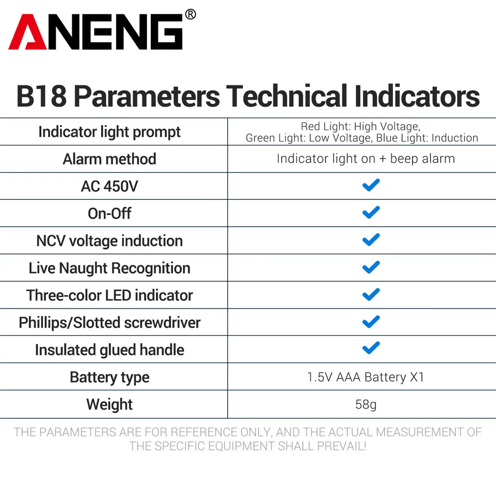 홈 인텔리전트 측정 펜 ANENG B18 NCV 전압 감지 벨트 필립스 드라이버 절연 핸들 라인 유지보수 도구