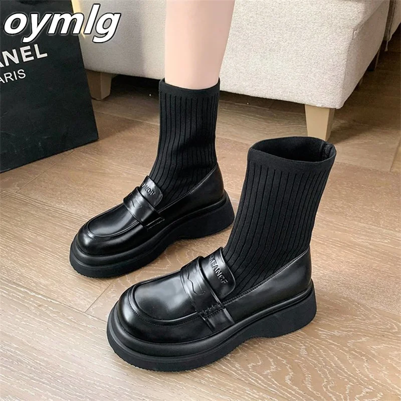 

Женские ботинки-носки, Новинка осени 2022, женская обувь, женские ботинки в стиле летящего плетения, вязаные эластичные ботинки с высоким берцем на шнуровке для женщин