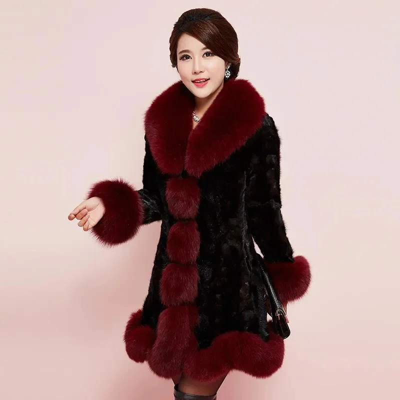 Vintage Mother's Winter Woolen Coat Long 2026 New Mid-Elderly Women's Winter Mink Velvet Coat Imitation Fur Coat Female Autumn
