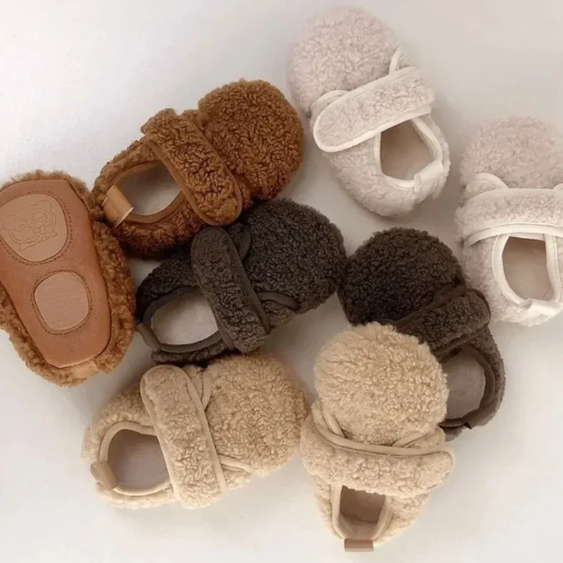 0-2Y Baby Plush Shoes Autumn Winter Solid Color Boys Girls Walking Shoe Versatile Soft Soled Anti Slip Princess Dress Shoes