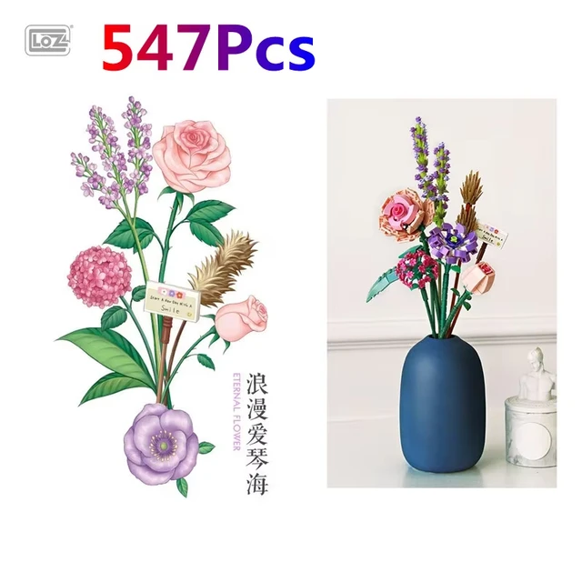 LOZ Flower Bouquet Building Blocks Kit DIY Flowers Block Toys Set Valentine's Day Rose Bricks Set Gift for Girls Friends adults 6