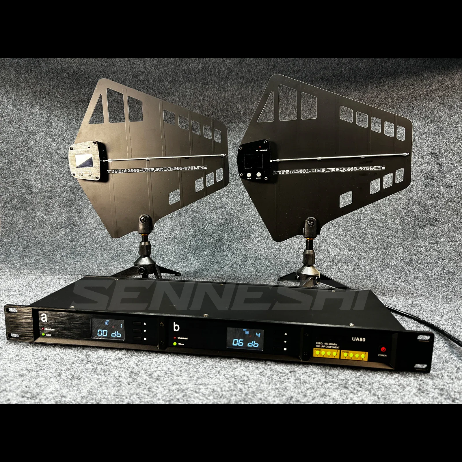 UA80 UHF 안테나 디스트리뷰터 시스템, RF 신호 부스터, 지향성 BNC-BNC 동축 케이블, 무선 마이크용 16 채널, 460-970MHz