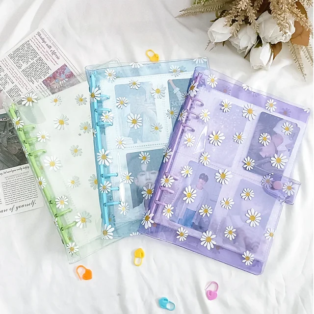 Classeur Transparent Daisy A5 Kpop, organisateur d'album Photo, carte photo, couverture de livre de collection avec 6 anneaux, Journal intime, fournitures scolaires 2