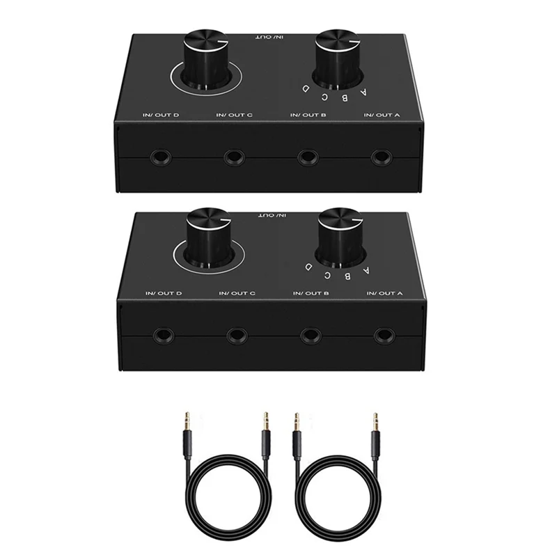 FFYY-4 입력 1 출력 HIFI 4방향 양방향 3.5Mm 스테레오 오디오 스위처(PC 헤드폰 스피커용 음소거 버튼 포함)(2개)