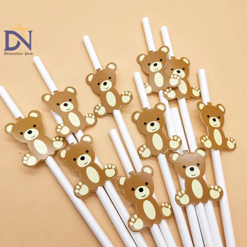 

10Pcs Brown Bear Paper Straws Disposable Drinking Straw Kids 1st Boy Girl Birthday Party DIY Decoration Supplies Baby Shower