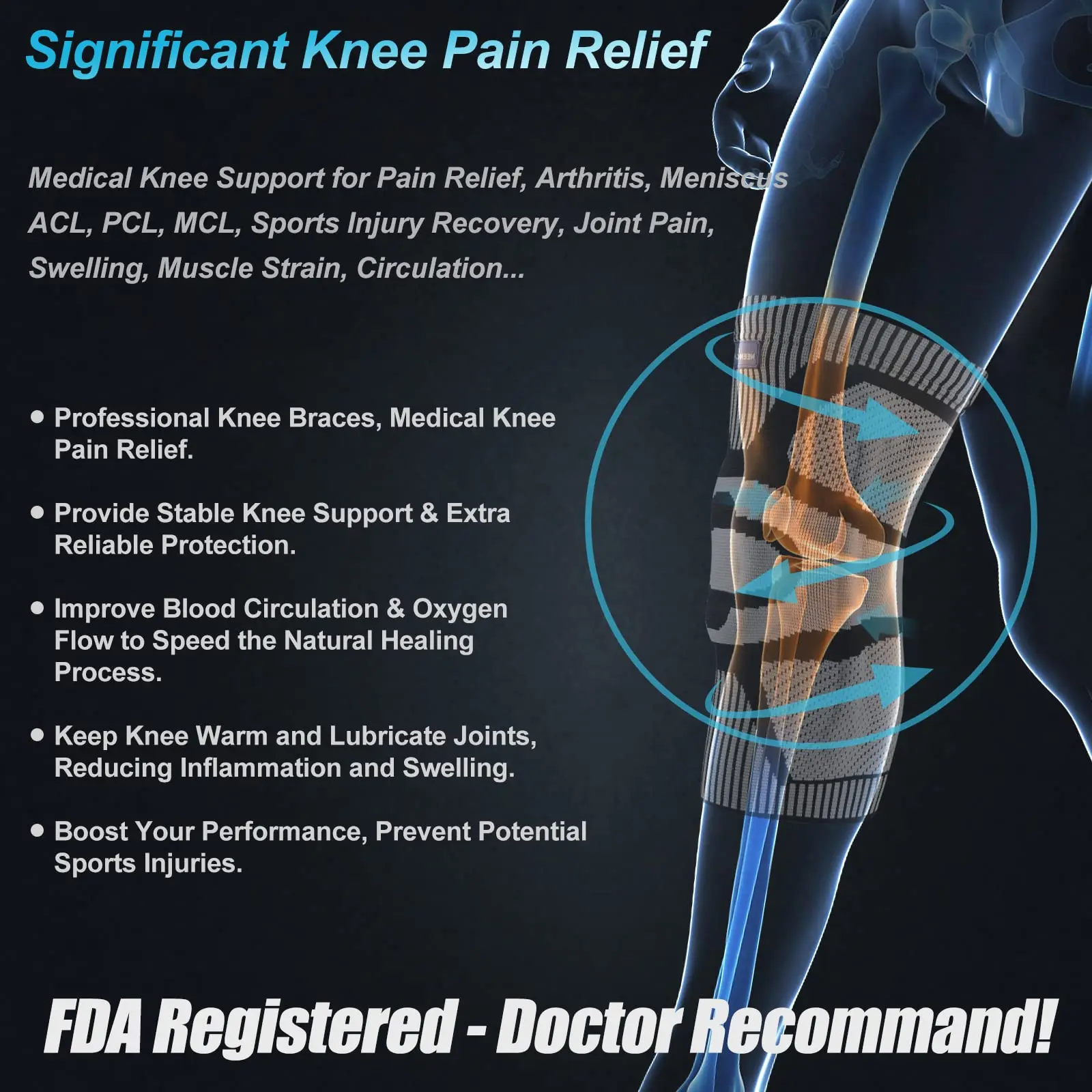 NEENCA knee brace compression sleeve worn on leg, designed for joint support and pain relief 0012