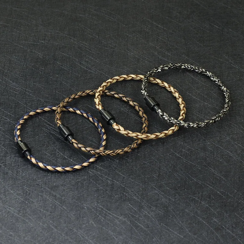 Mens Leather Stainless Steel Magnetic Buckle Punk Bracelet