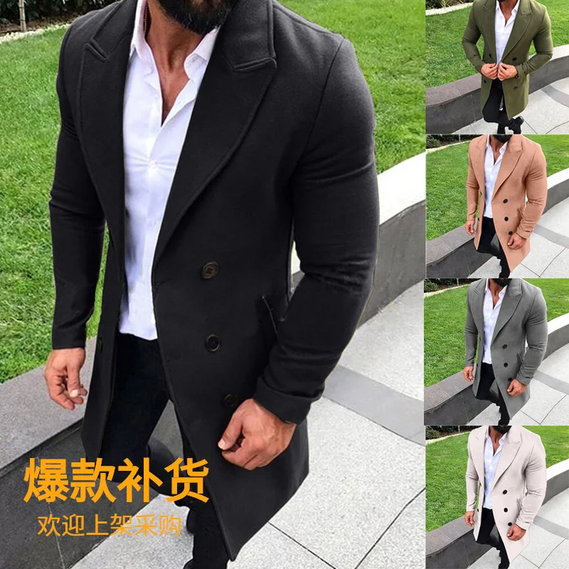 

New British men's windbreaker double faced tweed coat woolen men's coat trend