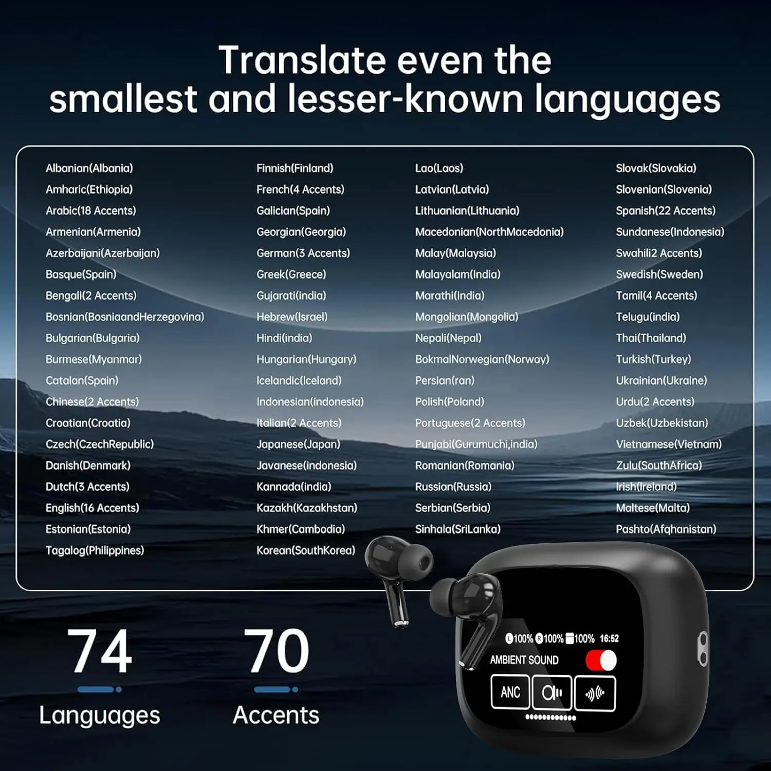 Wireless Earbuds UYUXIO AI Language Translator Earbuds 144 Languages Hebrew Translator Device Earphone and Accents 8 Offline Language Earphones
