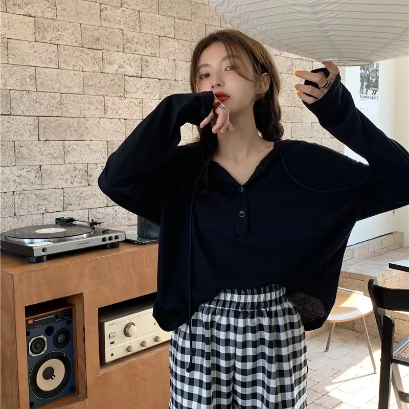 Sports Long-sleeved T-shirt for Women Autumn Winter White Bottoming Shirt New Solid Color Gym Running Clothing Hooded Top