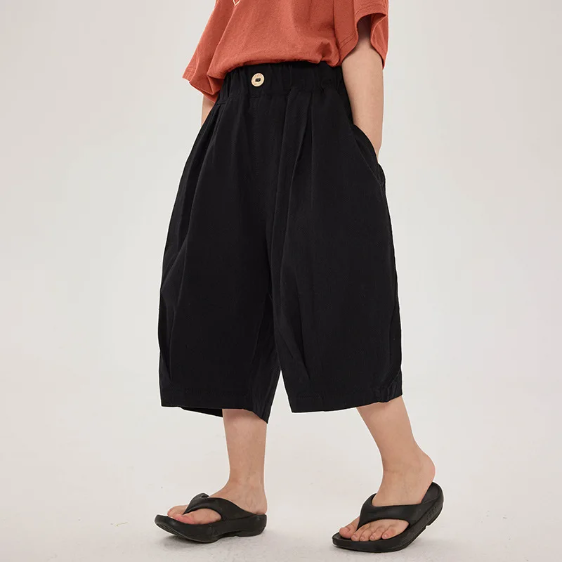 Summer New Kids Pants Simple Style Boys Thin Style Calf-Length Pants Children Pure Cotton Loose Casual Middle Pant