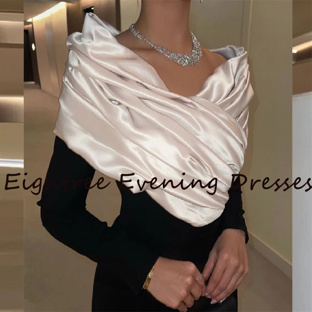 Eightree Black/White Full Sleeves Long Prom Dress Off Shoulder Evening Dresses Side Slit Formal Party Gowns Simple Vestidos long sleeve evening gowns