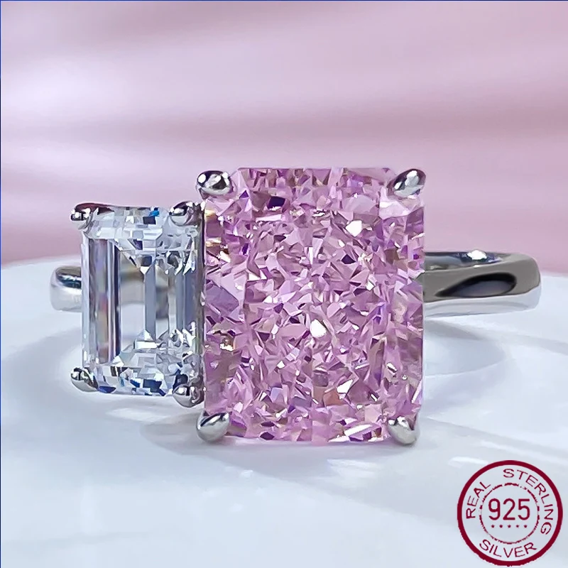 

2023 New Imported High Carbon Diamond 8 * 10 Ring for Women 925 Silver Design, European and American Fashion Style