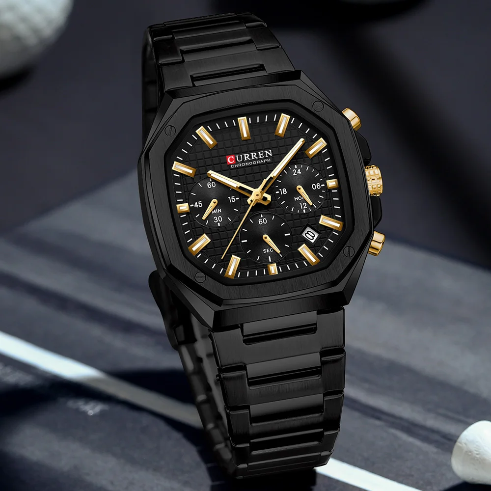 CURREN 8459 Neutral Small Dial Six-Hand Watch Multifunctional Waterproof Calendar Couple Watch for Men and Women