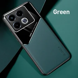 Enhanced Leather Camera Protect Phone Case with Car Magnetic Function - Shockproof and Stylish Cover for HOT40 (Green)