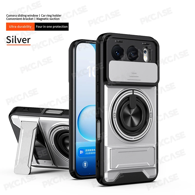 Folding Bracket Slide Camera Protect Case with Magnetic Ring Stand Cover