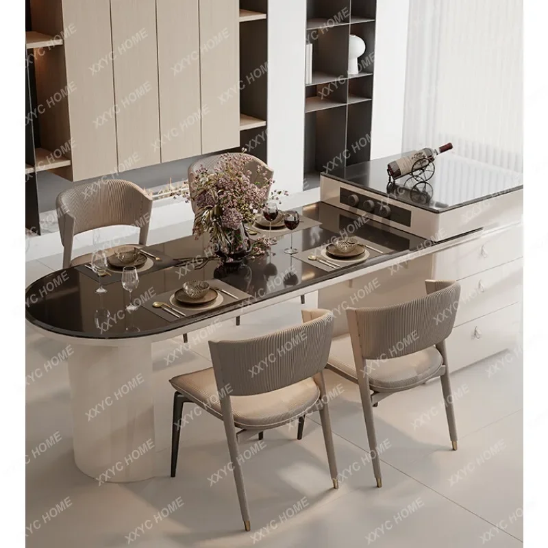 

Kitchen Island Dining Table Integrated High-Gloss Paint Multi-Functional Household Tempered Glass Kitchen Island Dining Table