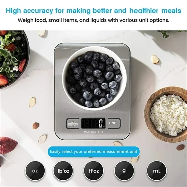 Bilancia digitale da cucina Bilancia portatile multifunzione Display LCD Ricarica USB Bilancia elettronica Strumenti di misurazione per cottura 4