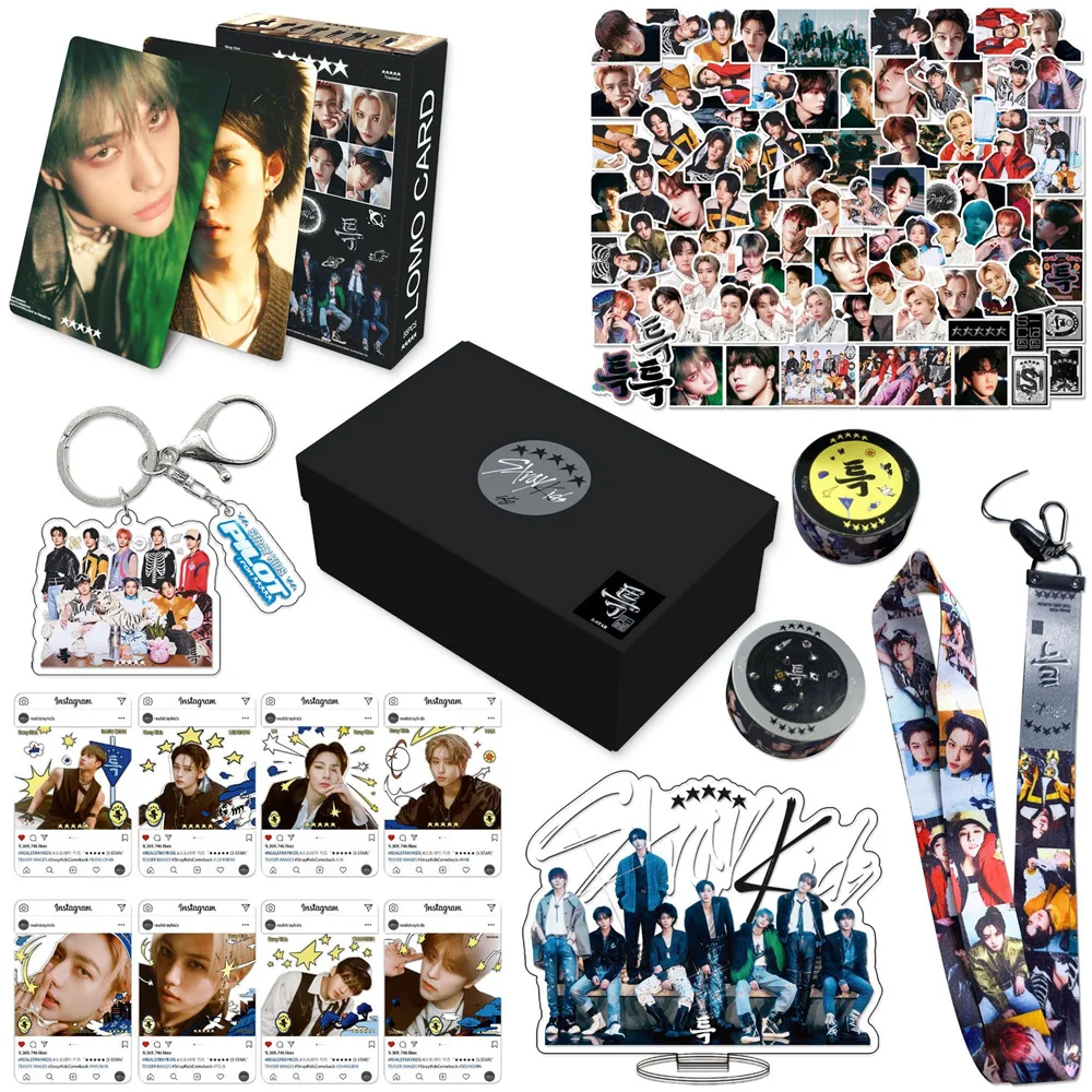 

Kpop StrayKids Gift Box Albmus 5-STAR Keychain Sticker Lanyard Photocard Changbin Felix BangChan Lee Know Collection Box