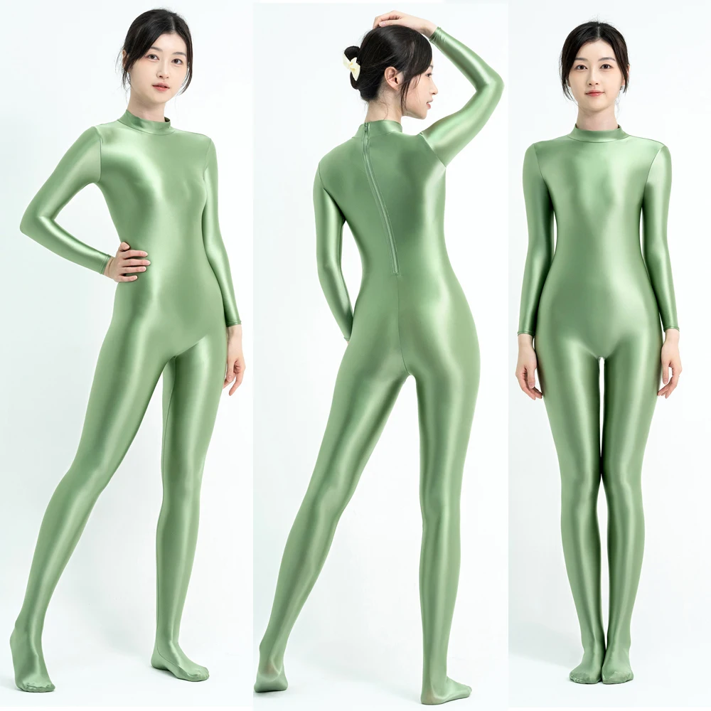 Cosplay Costume MJINM Shiny Glossy Leggings for Women One-piece Leotard Playsuit Rompers Sexy Jumpsuit Glossy Catsuit