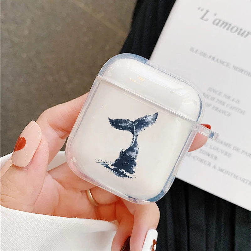 Ocean Animal Cute Dolphin & Sea Turtle Earphone Case - Sea Blue, Clear Cover
