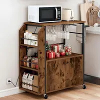 36 Rolling Kitchen Island Cart with Power Outlet, Storage, and Open Shelves for Dining and Kitchen Use in Brown 3