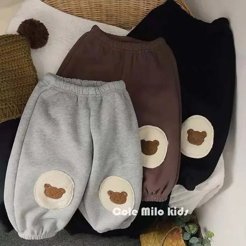 Boys Fleece Pants kids trousers Warm Trousers for Kids Cute Bear Children Loose Trousers Fall Winter Baby Thicken Clothing Korean Style