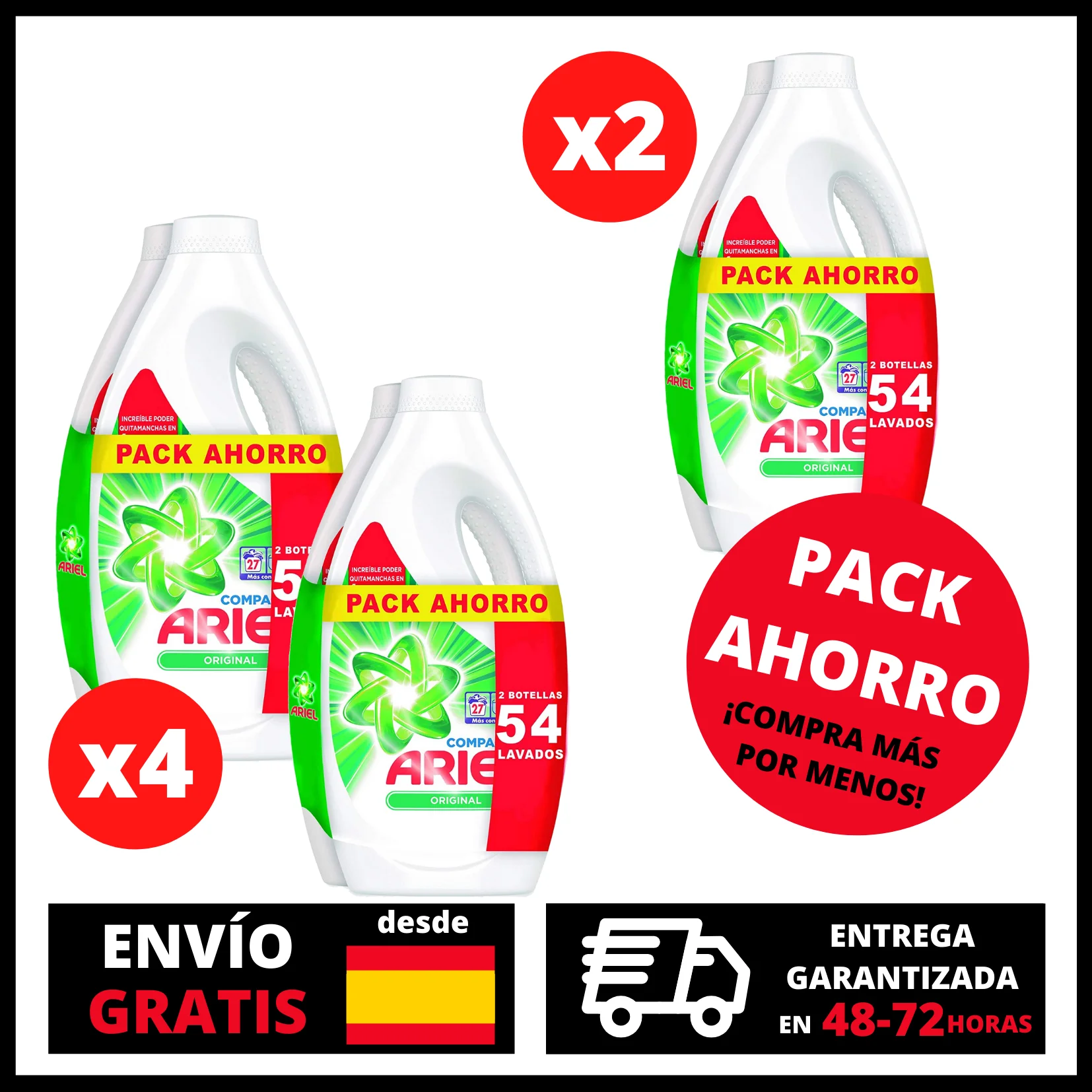 ARIEL ORIGINAL, Pack saving liquid laundry detergent 2 bottles 54 wash