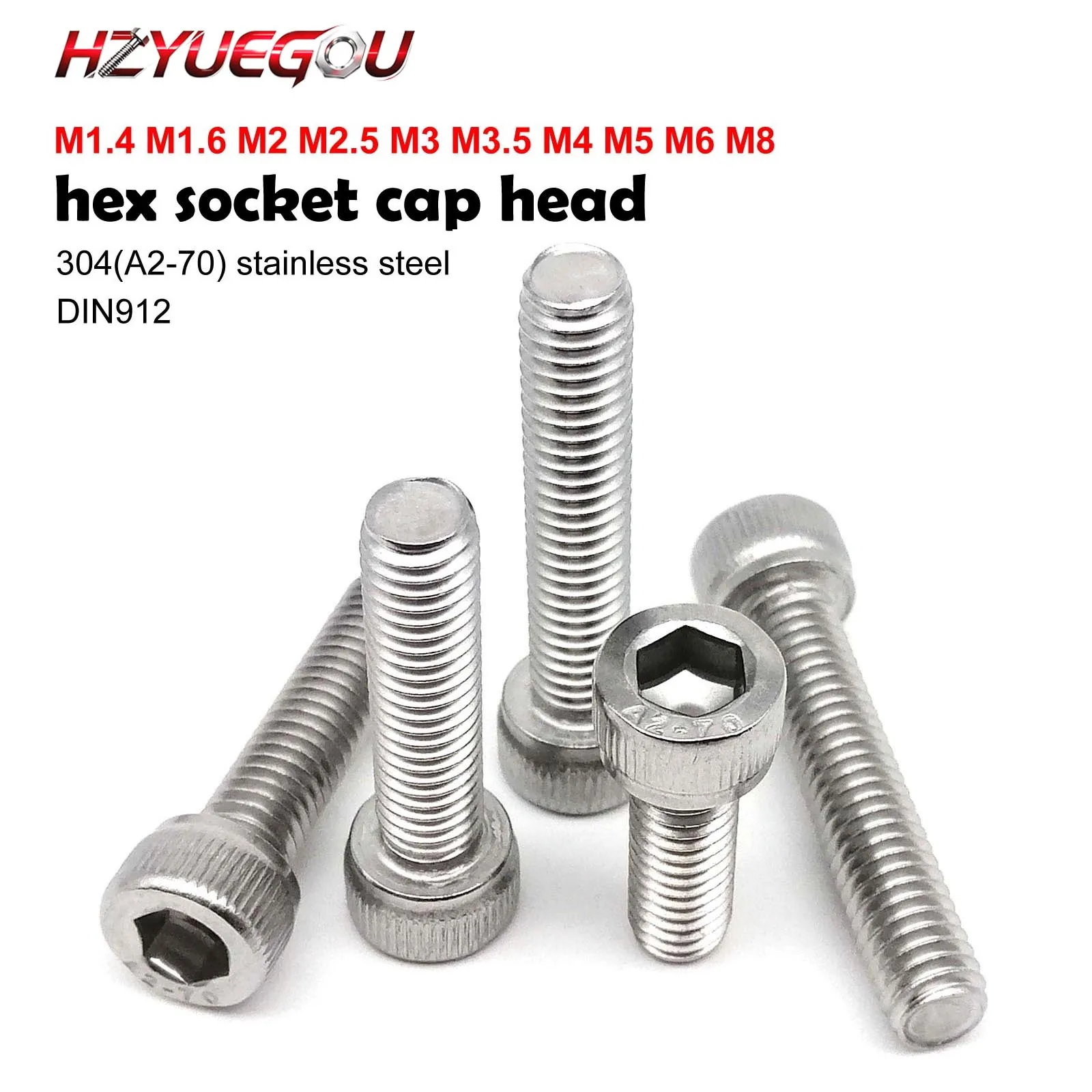 Premium Stainless Steel Hex Socket Cap Allen Head Bolt Screw, Multiple Lengths