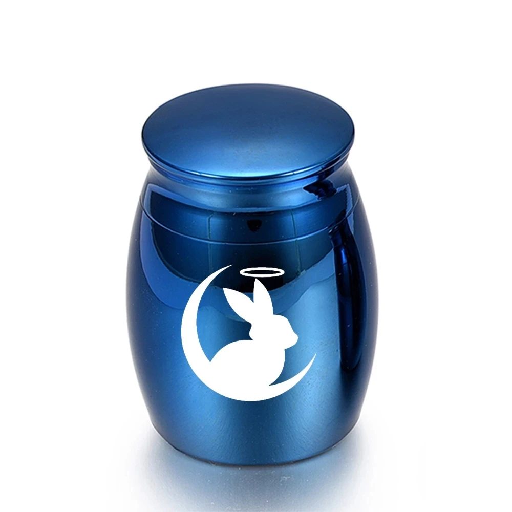 Cute Rabbit and Moon Cremation Keepsake Urns for Human Ashes of Pet Mini Small Funeral Casket Titanium Steel Angel Memorial Jar