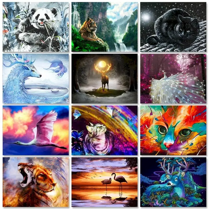 PhotoCustom Modern Painting by numbers Cats Handmade Canvas painting Animals DIY Coloring by numbers Wall art Home decor