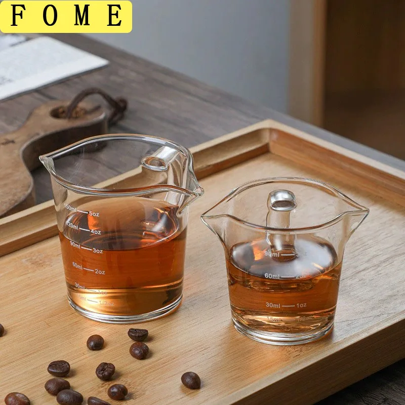 FOME 70/90/150ml Glass Espresso Measuring Cup With Handle Double Mouth Milk Jug Coffee Supplies Clear Kitchen Measure Mug