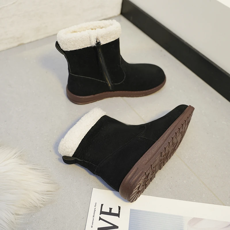 New Winter New Women's Snow Boots Fashion Zipper Warm Luxurious Cotton Shoes Women's Trendy Solid Color Outdoor Short Boots