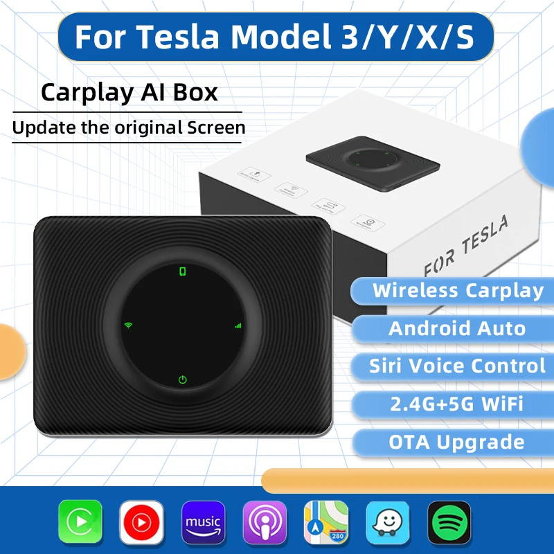 

Car Wireless CarPlay Box Wireless Android Auto Adapter for Tesla Model 3 X Y S Car Play Auto Connect Siri Spotify Waze 5G BT