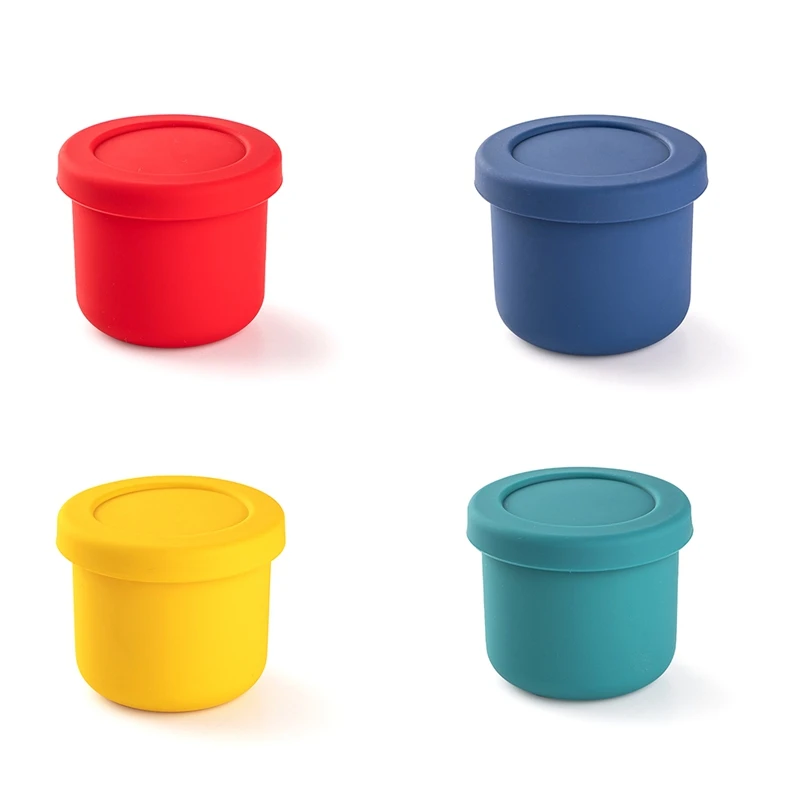 

Set Of 4 Lunch Box Snack Container Food Storage Container Multi-Color Silicone Reusable Airtight Food Containers With Lid