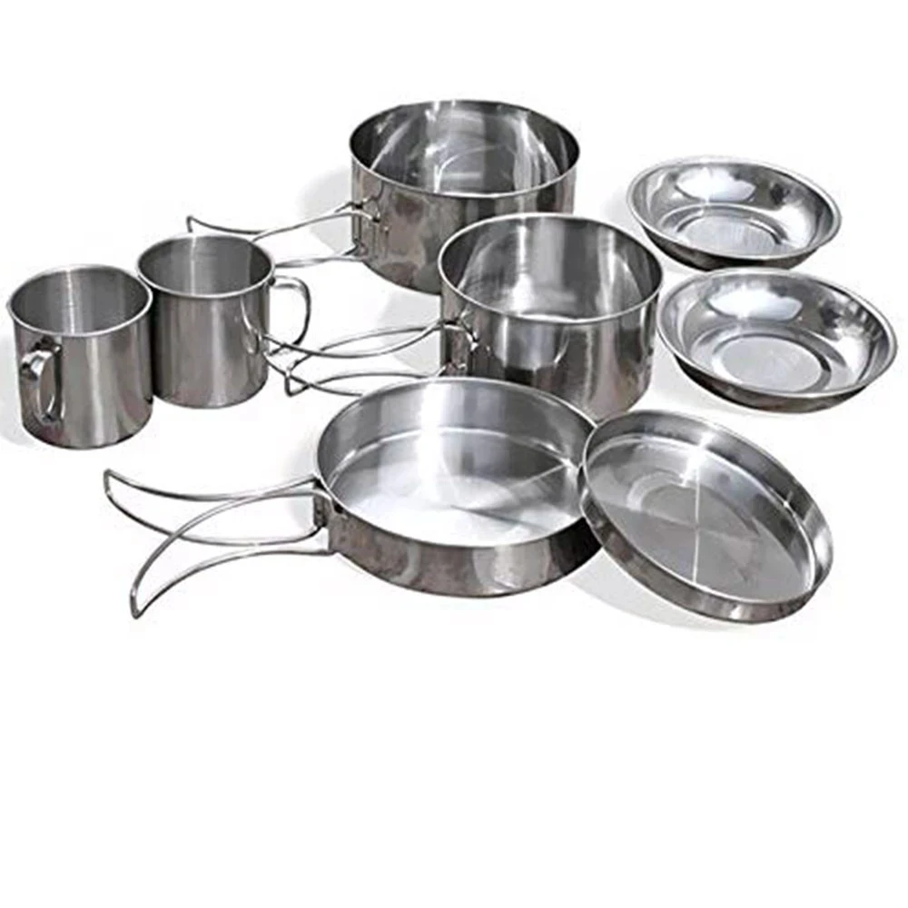 8Pcs Cookware Set Steel Pan Pot Outdoor Camping Picnic Cooking Bowl Backpacking 