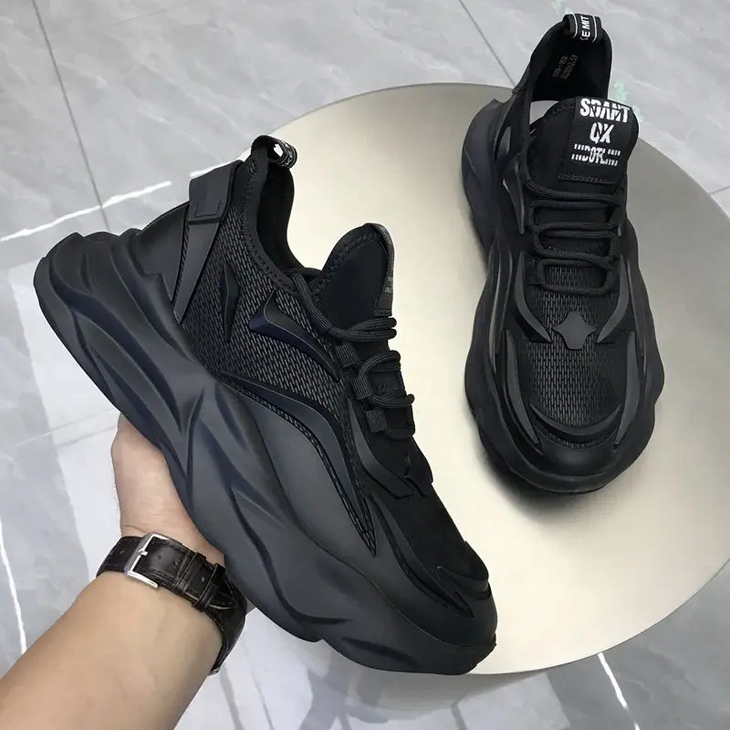 

Men's 2023 New Mesh Breathable Casual Shoes round Head Thick Bottom Sneakers Lightweight Height Increasing Daddy