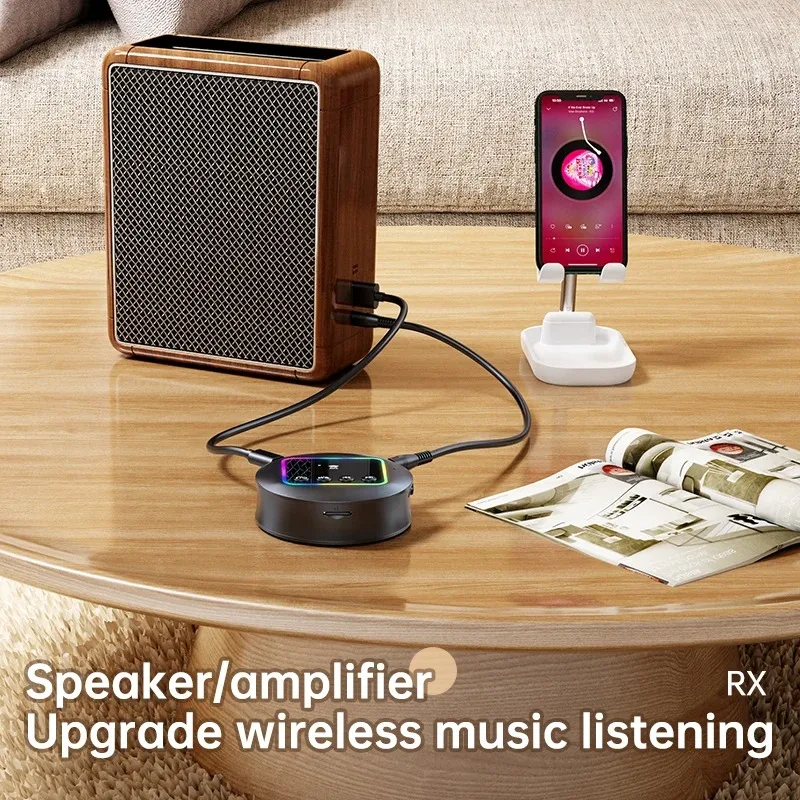 VIKEFON Wireless Audio Receiver Transmitter Adapter Bluetooth 5.4 AUX RCA TF Card NFC Link RGB light for Car TV Active Speakers