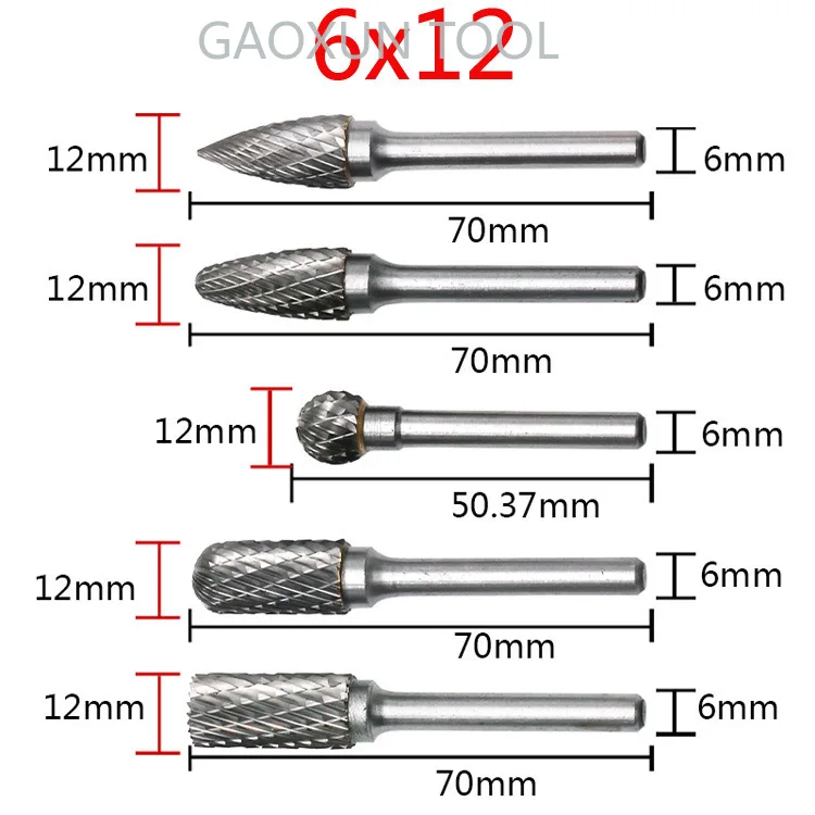 

Набор насадок gaoxun5шт, комплект из 12 мм головок из карбида вольфрама, для заусенцев, хвостовик 6 мм, абразивные инструменты