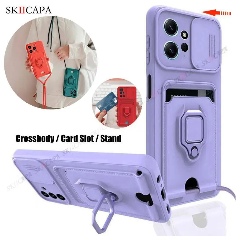 Crossbody Necklace Lanyard Slide Lens Case with Stand Holder Cover