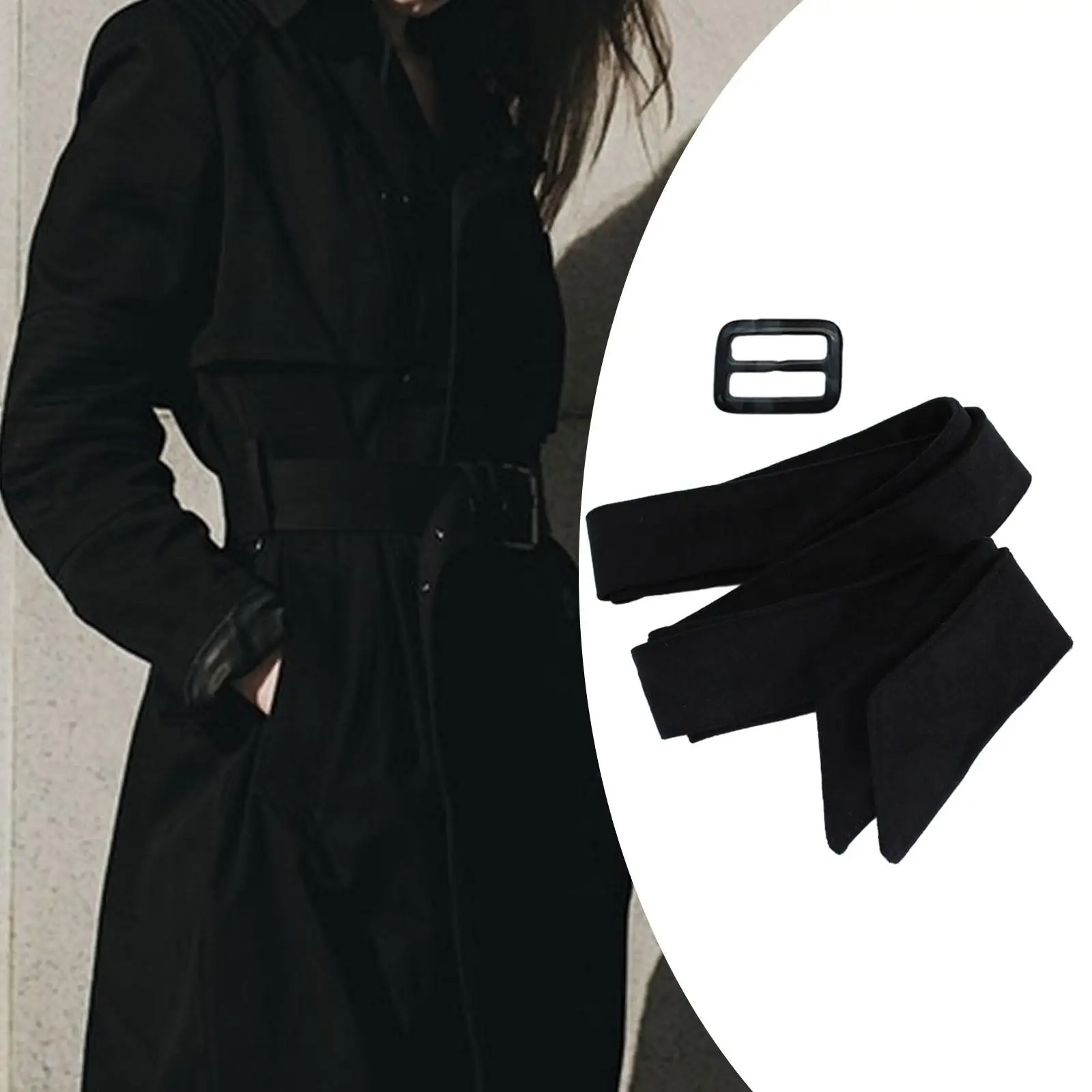 

Women Woolen Overcoat Waist Belt with Buckle for Travel Dating Commuting