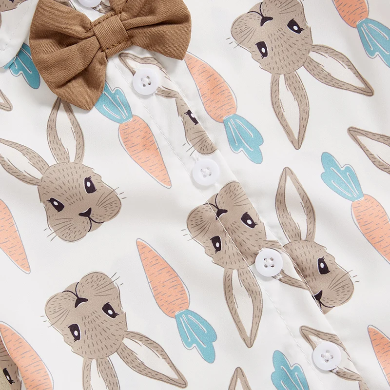 Toddler Baby Boys Easter Outfits Bunny Carrot Pattern Turn Down Collar Short Sleeve Shirt with Shorts 2 Pcs Set for Summer